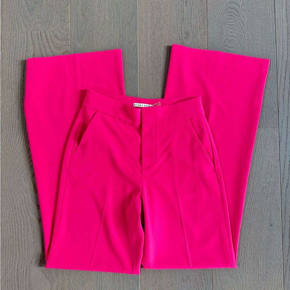 Alice & Olivia Dylan Fuchsia Wide Leg Trousers in Wild Pink - Picture 9 of 11